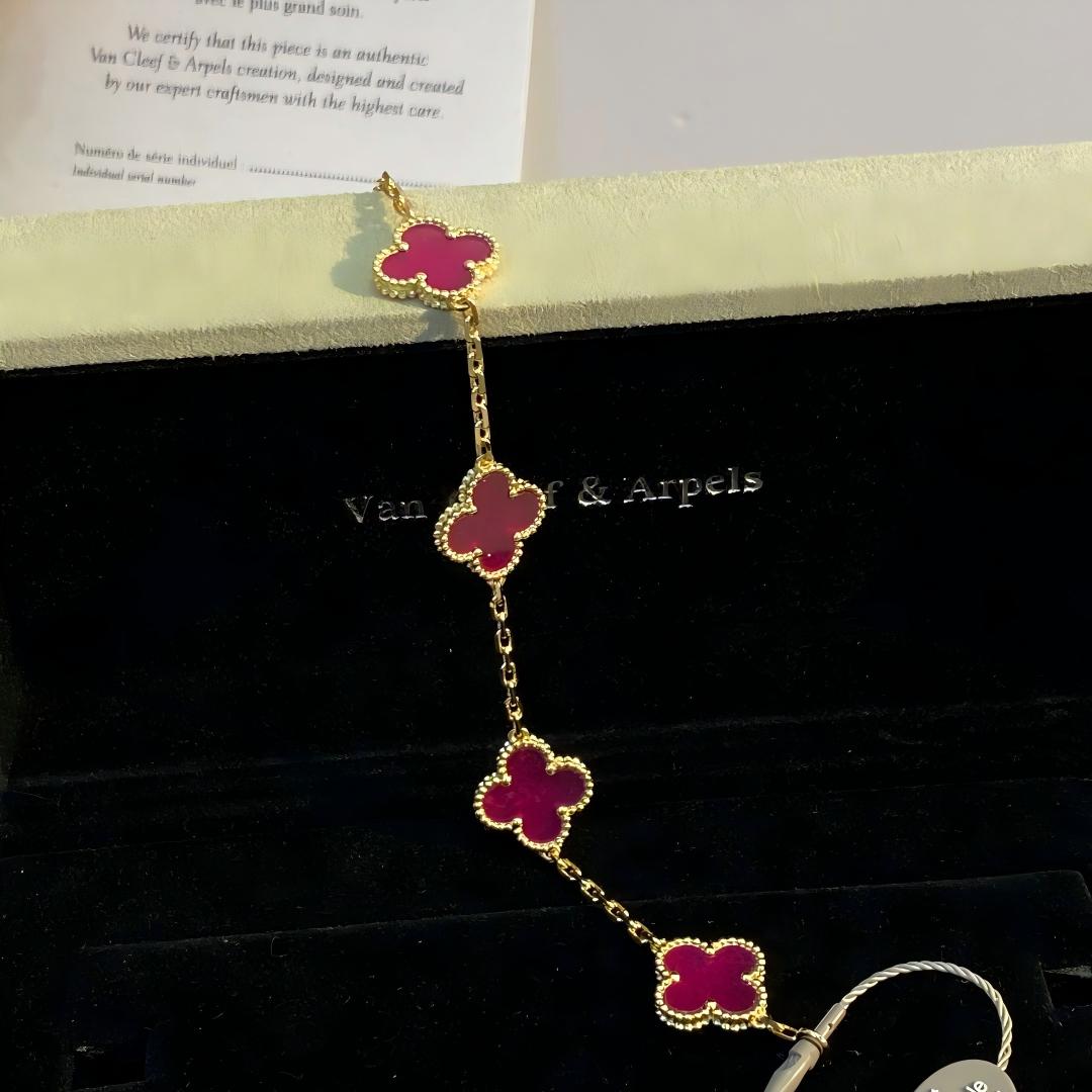 [Super CiCi]NEW CLOVER 5 MOTIFS PINK ENAMEL BRACELET