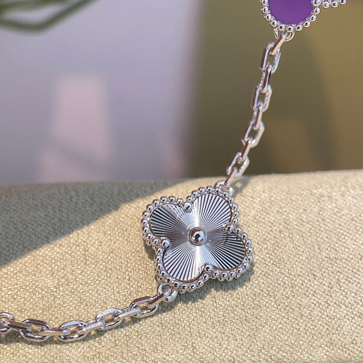 [Super CiCi ]CLOVER  5 MOTIFS  PURPLE VIOLET BRACELET SILVER