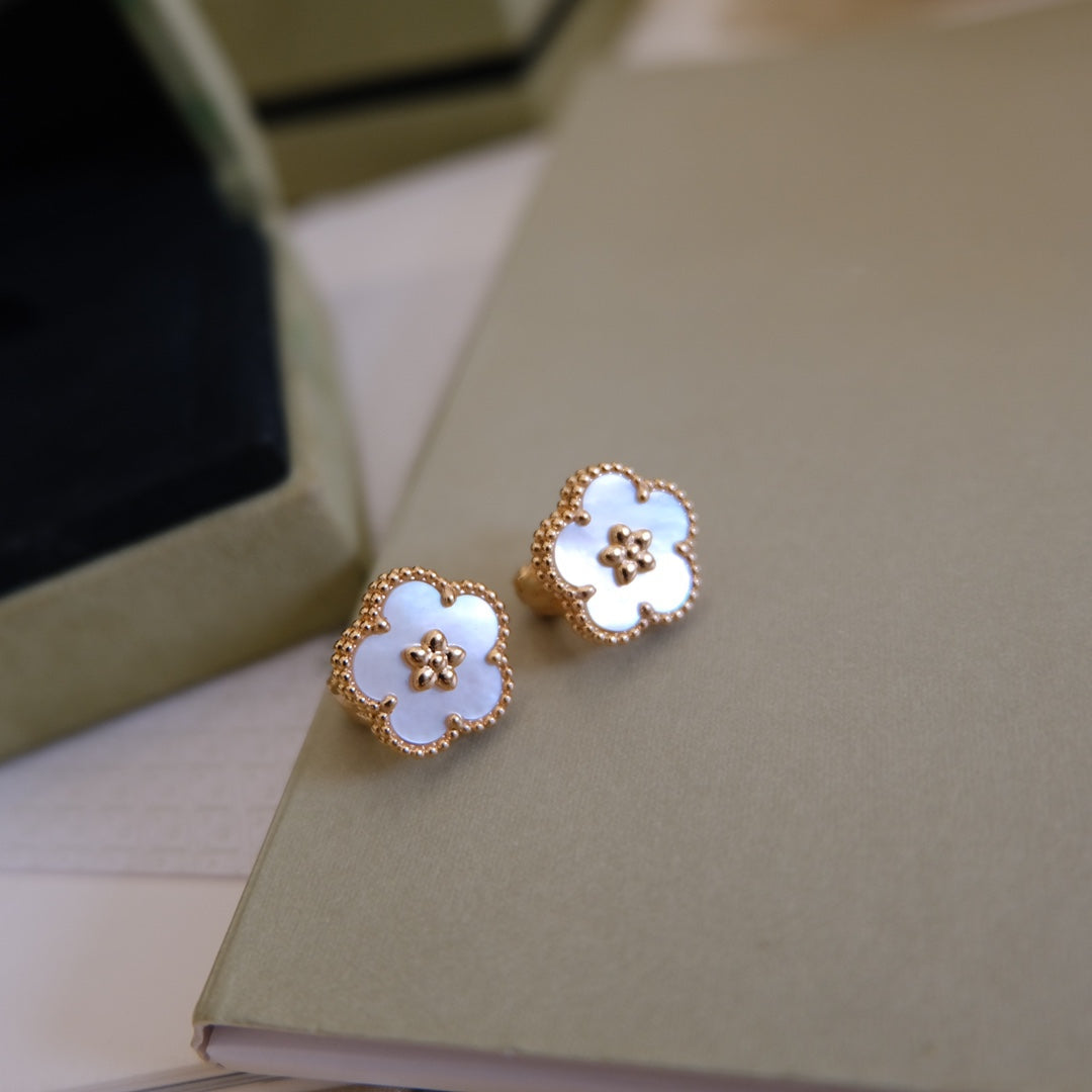 [Super CiCi ]LUCKY PINK GOLD WHITE MOP EARRINGS