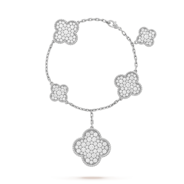 [Super CiCi ]CLOVER 6 MOTIFS SILVER DIAMOND BRACELET