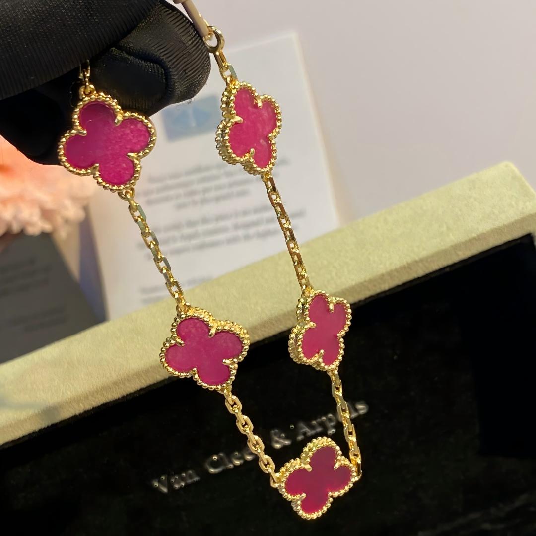 [Super CiCi]NEW CLOVER 5 MOTIFS PINK ENAMEL BRACELET