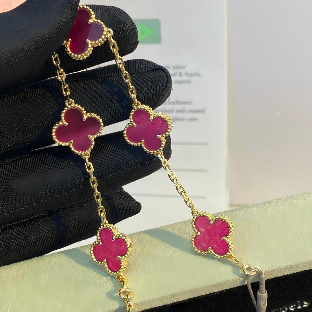 [Super CiCi]NEW CLOVER 5 MOTIFS PINK ENAMEL BRACELET