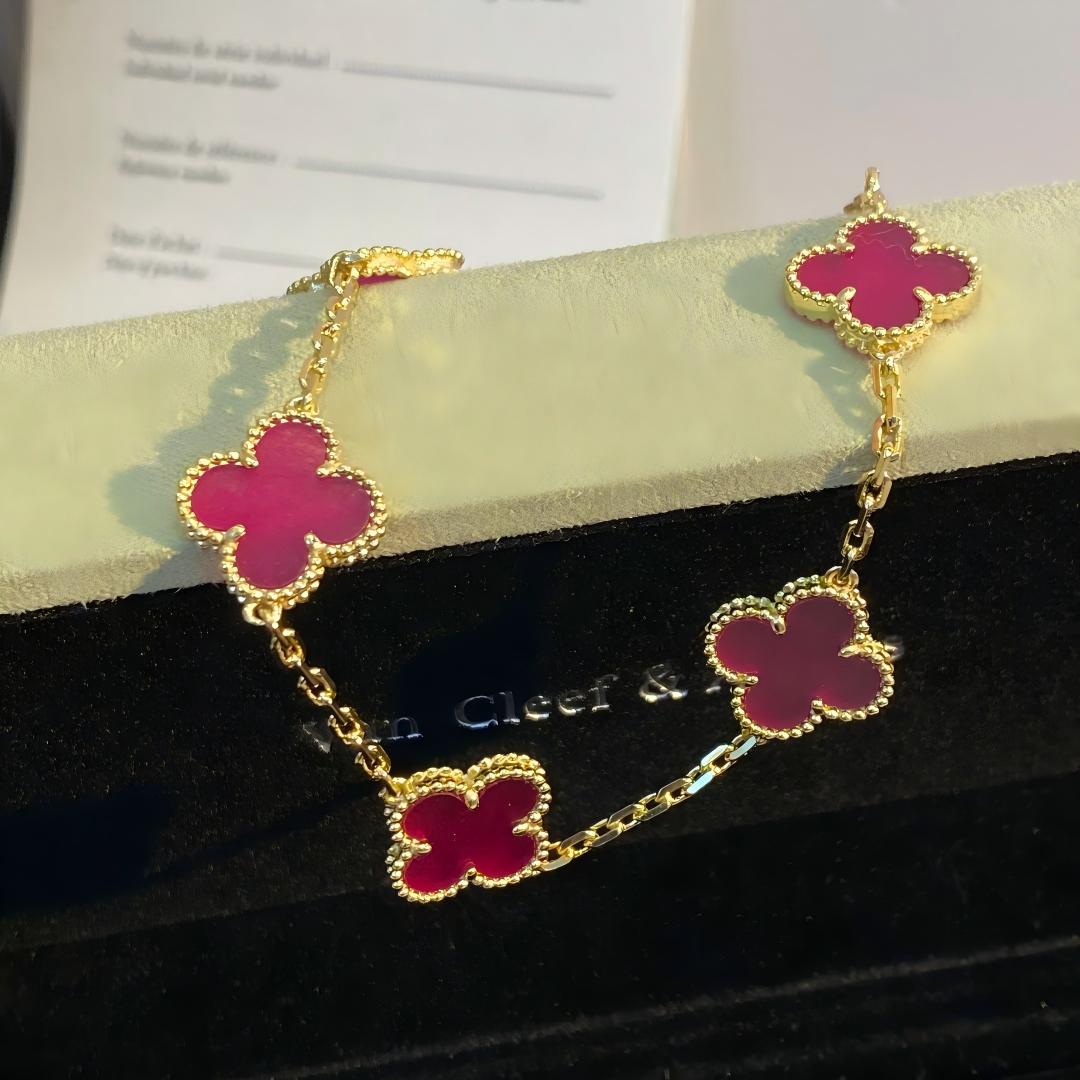 [Super CiCi]NEW CLOVER 5 MOTIFS PINK ENAMEL BRACELET