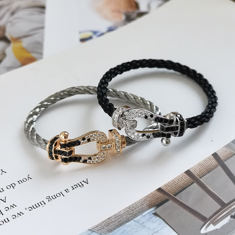 [Super CiCi ]FORCE LARGE HORSESHOE BLACK WHITE DIAMOND BRACELET SILVER