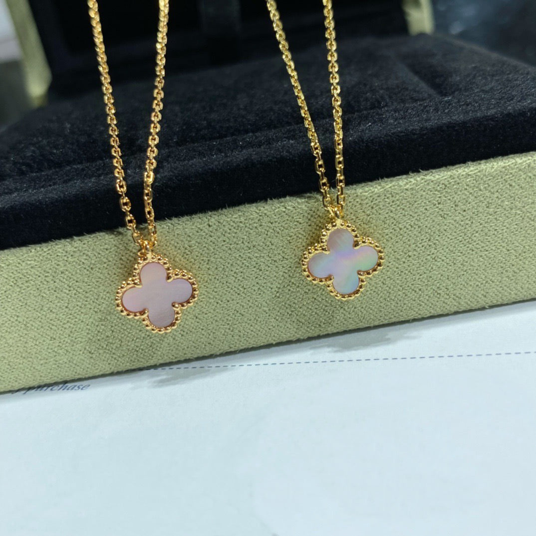 [Super CiCi ]CLOVER 9.5MM PINK MOTHER OF PEARL SINGLE FLOWER NECKLACE