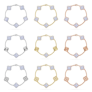 [Super CiCi ] CLOVER 5 MOTIF PURPLE CHALCEDONY BRACELET COLLECTION