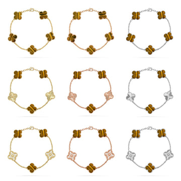 [Super CiCi ] CLOVER 5 MOTIFS TIGER EYE BRACELET COLLECTION