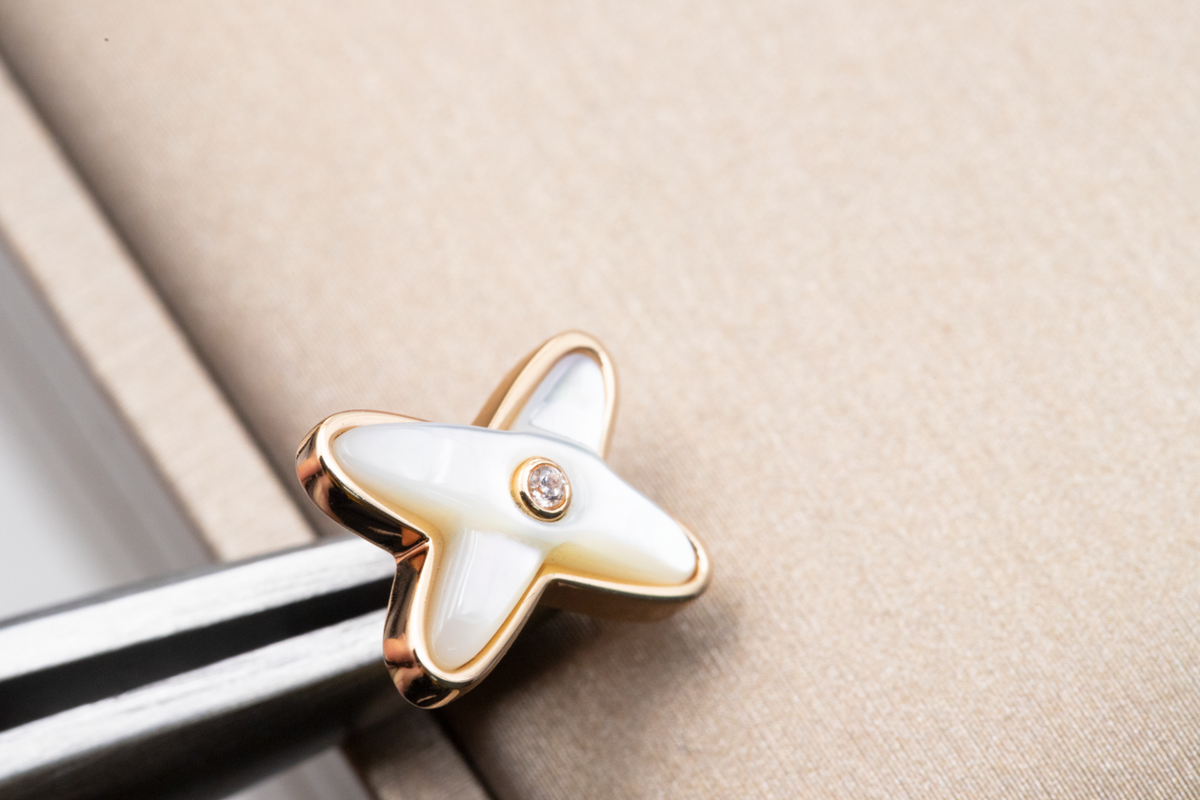 [Super CiCi ]JEUX DE WHITE MOP ROSE GOLD DIAMOND EARRINGS