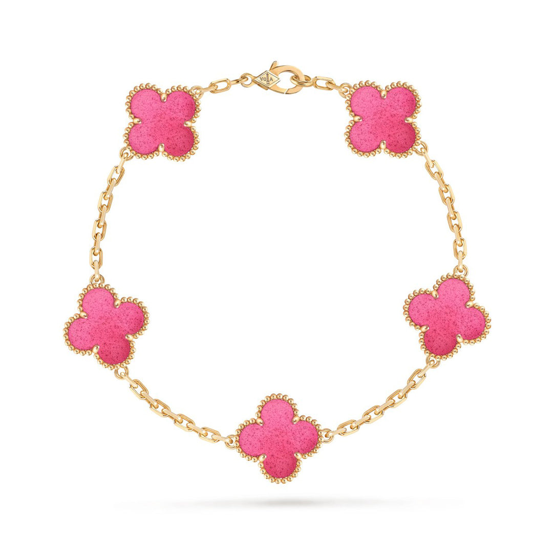 [Super CiCi]NEW CLOVER 5 MOTIFS PINK ENAMEL BRACELET
