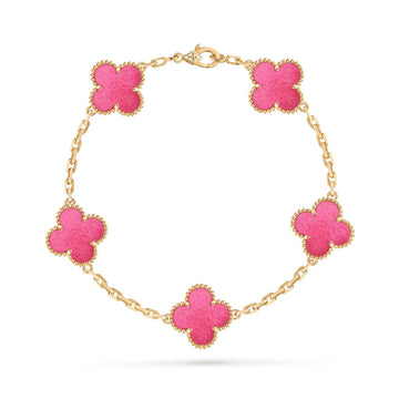 [Super CiCi]NEW CLOVER 5 MOTIFS PINK ENAMEL BRACELET
