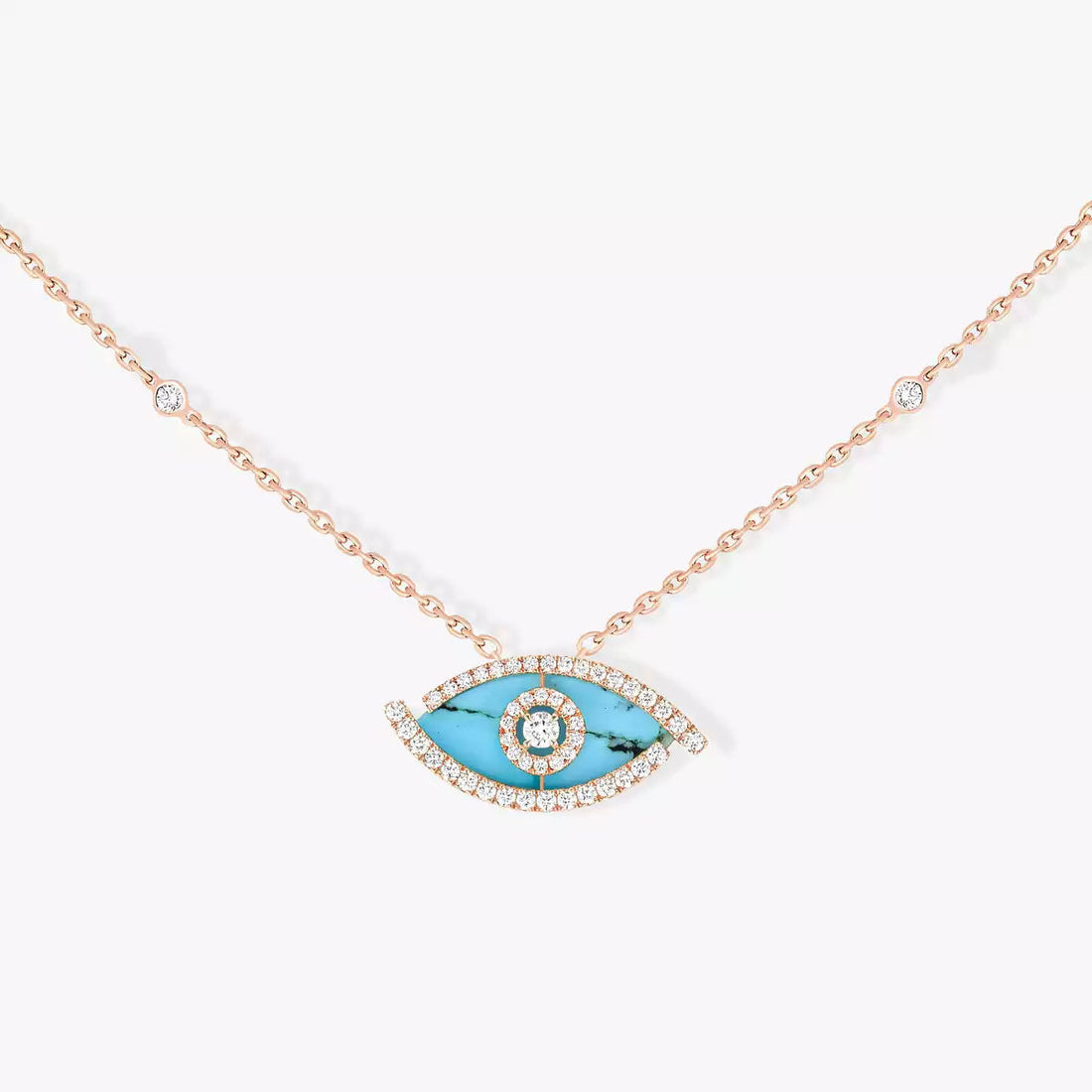 [Super CiCi]Lucky Eye Diamond Necklace in Rose Gold and Turquoise