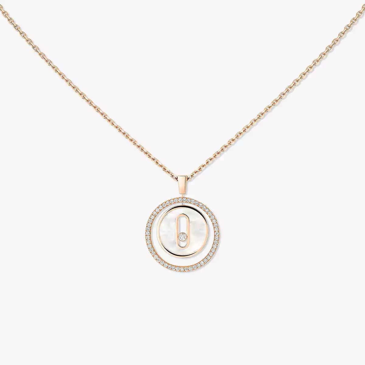 [Super CiCi]Lucky Move Diamond Necklace in Rose Gold and White Mother-of-Pearl