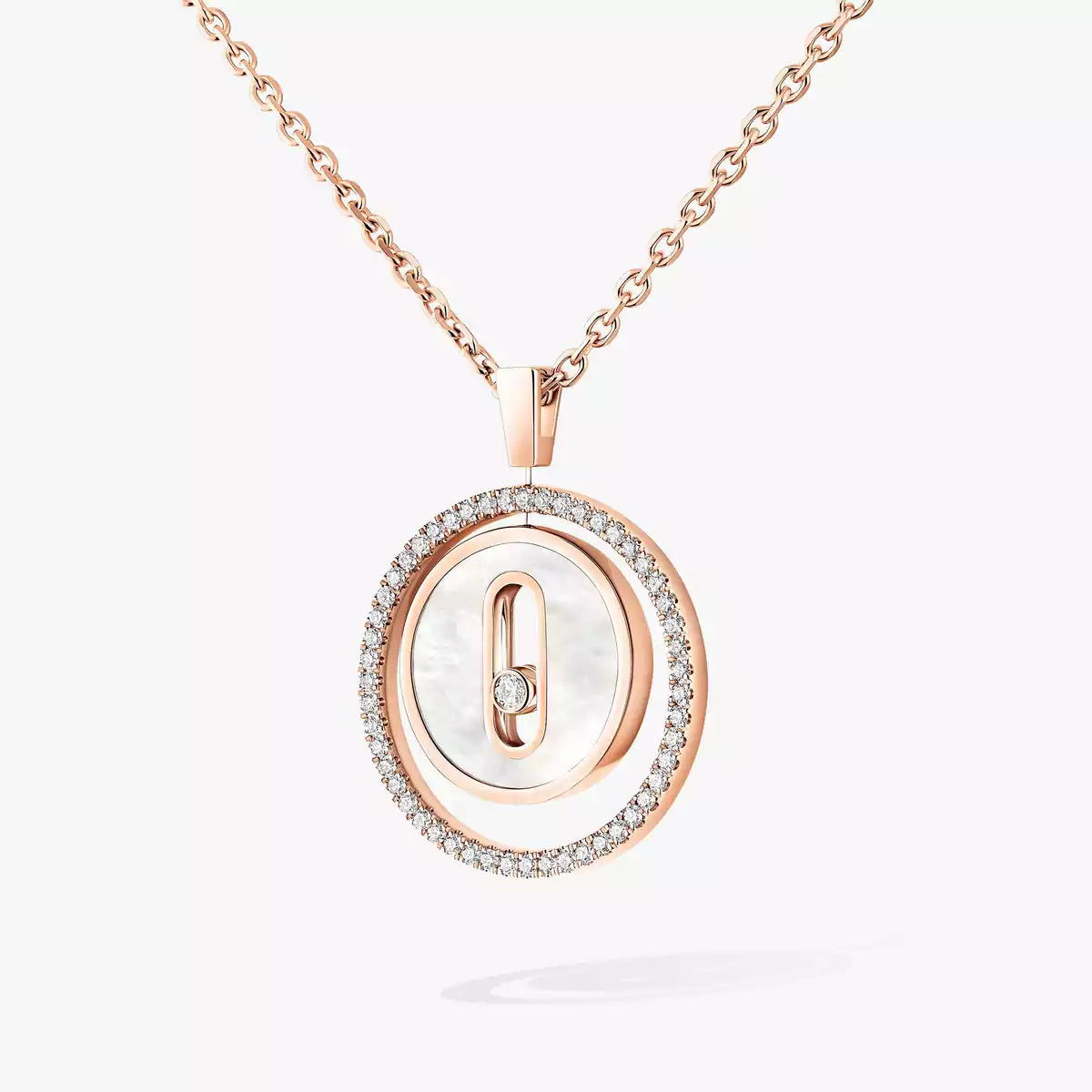 [Super CiCi]Lucky Move Diamond Necklace in Rose Gold and White Mother-of-Pearl