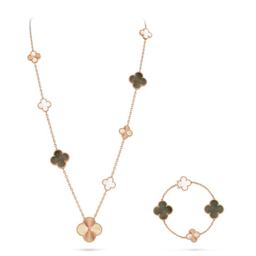 [Super CiCi ]DETACHABLE CLOVER 15(11+4) FLOWER ROSE GOLD NECKLACE SET